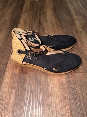 Viscata Barcelona Black Espadrilles ankle strap women's 39 US 8